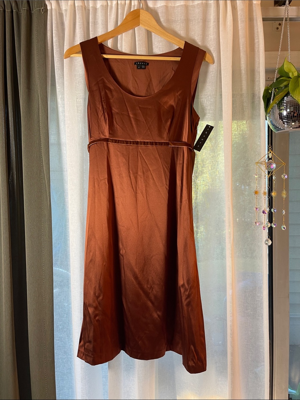 Theory Lovel Hvy Satin A-Line Midi Dress in Maple